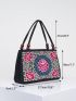 Stylish Floral Embroidered Handbag, Trendy Zipper Canvas Bag, Women's Fashion Purses