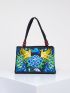 Stylish Floral Embroidered Handbag, Trendy Zipper Canvas Bag, Women's Fashion Purses