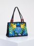 Stylish Floral Embroidered Handbag, Trendy Zipper Canvas Bag, Women's Fashion Purses