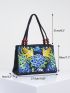 Stylish Floral Embroidered Handbag, Trendy Zipper Canvas Bag, Women's Fashion Purses