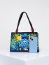 Stylish Floral Embroidered Handbag, Trendy Zipper Canvas Bag, Women's Fashion Purses