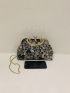 Medium Square Bag Floral Pattern Rhinestone Decor