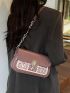 Letter Embroidery Square Bag Metal Decor Chain Strap For Daily