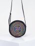 Vintage Double Sided Floral Embroidered Small Round Bag, Vintage Embroidered Canvas Bag, Crossbody Bag, Chic Embroidered Shoulder Bag