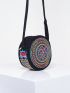 Vintage Double Sided Floral Embroidered Small Round Bag, Vintage Embroidered Canvas Bag, Crossbody Bag, Chic Embroidered Shoulder Bag