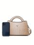 Crocodile Embossed Square Bag Double Handle For Work