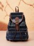 Medium Flap Backpack Geometric Pattern Buckle Decor