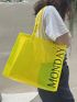 Small Tote Bag Neon Yellow Clear Letter Pattern Funky Style