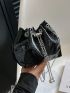 Mini Bucket Bag Crocodile Embossed Faux Pearl Detail Chain Strap