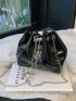 Mini Bucket Bag Crocodile Embossed Faux Pearl Detail Chain Strap