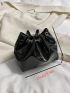 Mini Bucket Bag Crocodile Embossed Faux Pearl Detail Chain Strap