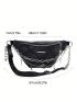 Rhombus Pattern Fanny Pack Chain Decor Adjustable Strap For Daily