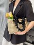 Minimalist Straw Bag Small Ruched Handle Vacation