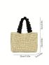 Minimalist Straw Bag Small Ruched Handle Vacation