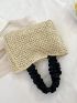 Minimalist Straw Bag Small Ruched Handle Vacation