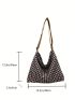 Large Hobo Bag Gingham Pattern Adjustable Strap For Daily