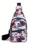 Zipper Front Nylon Travel Crossbody Bag Outdoor Sling Bag Random Pattern