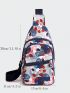 Zipper Front Nylon Travel Crossbody Bag Outdoor Sling Bag Random Pattern