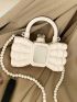 Faux Pearl Beaded Novelty Bag Mini Top Handle, Clear Bag