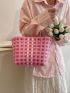 Plaid Pattern Straw Bag Small Double Handle