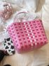 Plaid Pattern Straw Bag Small Double Handle