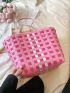 Plaid Pattern Straw Bag Small Double Handle