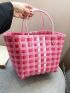 Plaid Pattern Straw Bag Small Double Handle