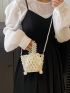 Faux Pearl Beaded Satchel Bag Mini With Inner Pouch