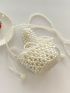 Faux Pearl Beaded Satchel Bag Mini With Inner Pouch