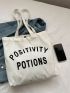 Letter Graphic Shopper Bag Casual Canvas