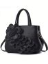 Medium Tote Bag Flower Decor Solid Color Double Handle