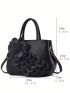 Medium Tote Bag Flower Decor Solid Color Double Handle