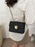 Mini Flap Square Bag Embossed Detail Turn Lock Black