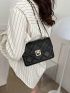 Mini Flap Square Bag Embossed Detail Turn Lock Black