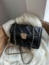 Mini Flap Square Bag Embossed Detail Turn Lock Black