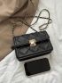 Mini Flap Square Bag Embossed Detail Turn Lock Black