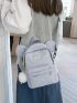 Letter Patch Decor Classic Backpack Small With Pom Pom Bag Charm