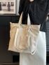 Beige Shoulder Tote Bag Minimalist Double Handle With Coin Purse For Daily