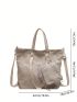 Beige Shoulder Tote Bag Minimalist Double Handle With Coin Purse For Daily