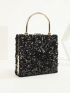 Mini Box Bag Black Sequins Decor For Party