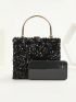 Mini Box Bag Black Sequins Decor For Party