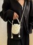 Mini Novelty Bag Faux Pearl Beaded Drawstring Top Handle For Vacation