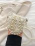 Mini Novelty Bag Faux Pearl Beaded Drawstring Top Handle For Vacation