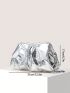 Metallic Ruched Bag Silver Clutch Bag For Daily