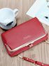 Letter Print Phone Wallet Red Credit Card Holder For Daily