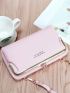 Letter Print Phone Wallet Baby Pink Credit Card Holder For Daily