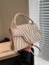 Mini Square Bag Chevron Pattern Flap Beige Fashionable