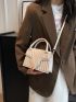 Mini Square Bag Chevron Pattern Flap Beige Fashionable