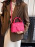 Mini Square Bag Chevron Pattern Flap Hot Pink Fashionable