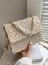 Mini Flap Straw Bag Pearl Decor